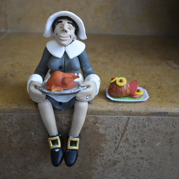 2 D Manning Thanksgiving Shelf Sitter Pilgrims Man Woman Clay Figure Statue Set - Picture 4 of 16